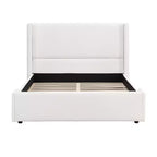 Lit Plateforme Rembourré Élégant avec Tête de Lit Haute à Ailettes, Cadre de Lit Queen/King Size, Blanc - ModernLuxe