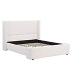 Lit Plateforme Rembourré Élégant avec Tête de Lit Haute à Ailettes, Cadre de Lit Queen/King Size, Blanc - ModernLuxe
