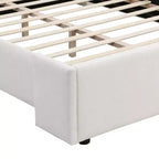 Lit Plateforme Rembourré Élégant avec Tête de Lit Haute à Ailettes, Cadre de Lit Queen/King Size, Blanc - ModernLuxe