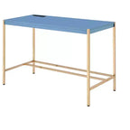 Okak Bureau de 108 cm avec Ports USB, Bureau Debout avec Base en Métal Doré, Bureau Informatique pour Salon, Bureau, Salle de Lecture