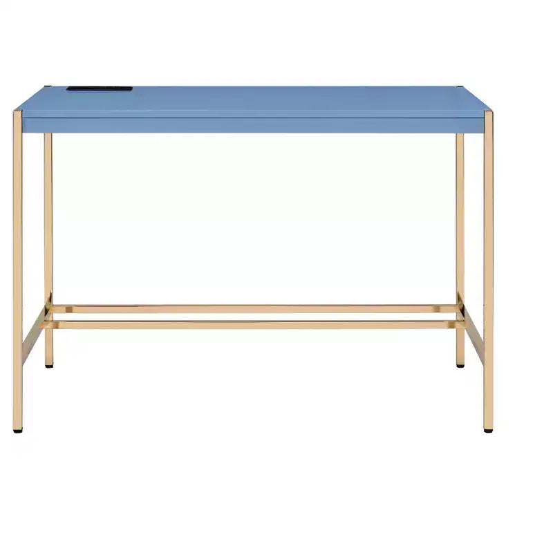 Okak Bureau de 108 cm avec Ports USB, Bureau Debout avec Base en Métal Doré, Bureau Informatique pour Salon, Bureau, Salle de Lecture