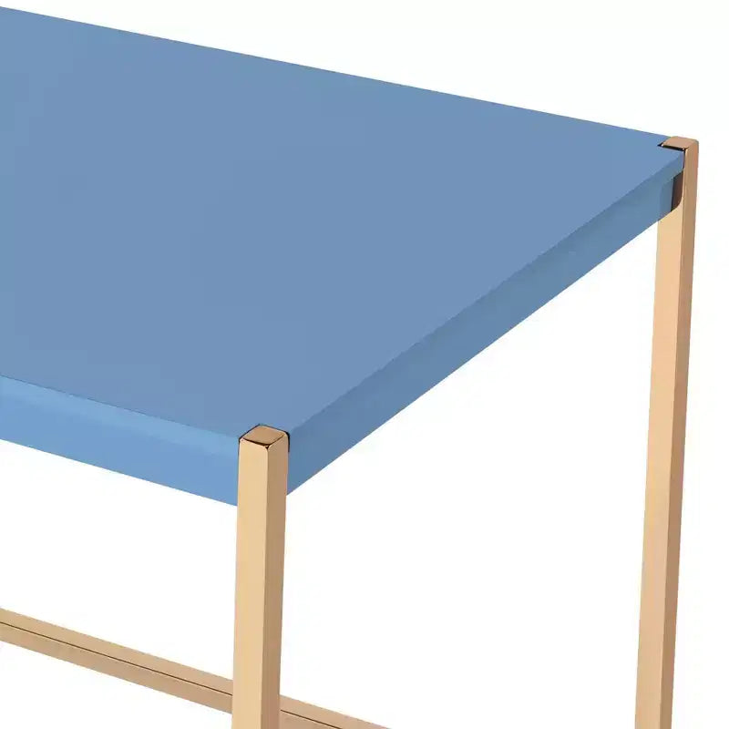 Okak Bureau de 108 cm avec Ports USB, Bureau Debout avec Base en Métal Doré, Bureau Informatique pour Salon, Bureau, Salle de Lecture