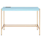 Okak Bureau de 108 cm avec Ports USB, Bureau Debout avec Base en Métal Doré, Bureau Informatique pour Salon, Bureau, Salle de Lecture