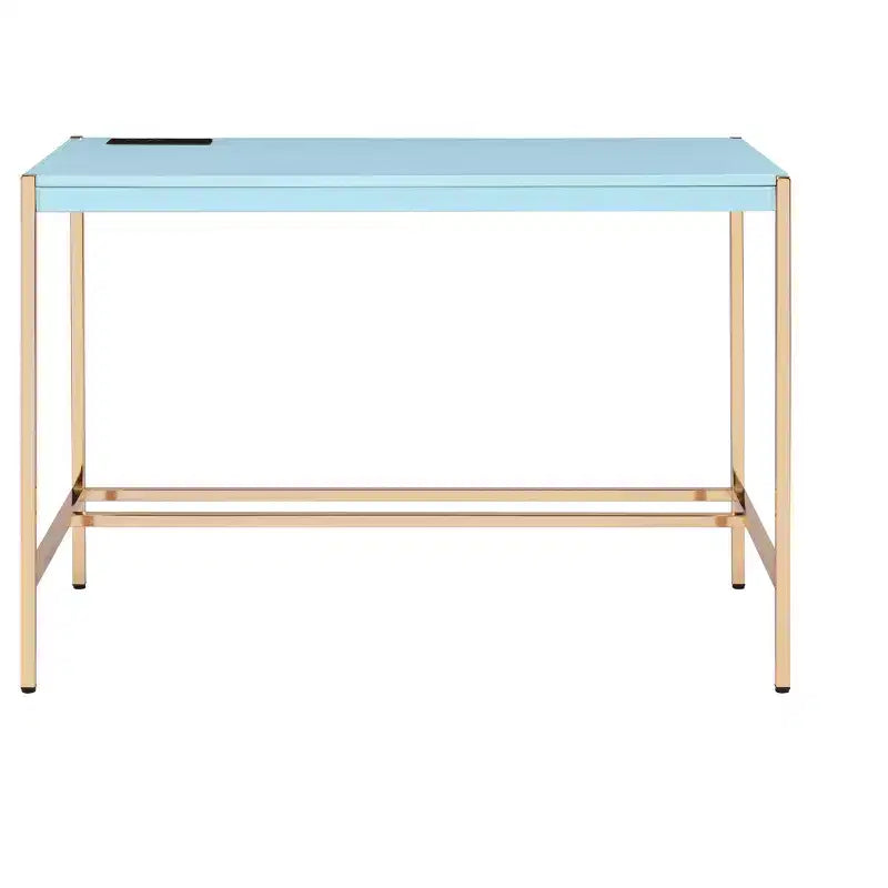 Okak Bureau de 108 cm avec Ports USB, Bureau Debout avec Base en Métal Doré, Bureau Informatique pour Salon, Bureau, Salle de Lecture