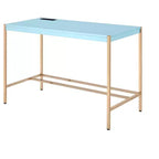 Okak Bureau de 108 cm avec Ports USB, Bureau Debout avec Base en Métal Doré, Bureau Informatique pour Salon, Bureau, Salle de Lecture