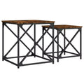 vidaXL Nesting Coffee Table Set of 2 - Smoked Oak Engineered Wood with Metal Frame for Living Room, Office - Versatile Furniture