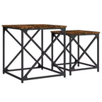 vidaXL Nesting Coffee Table Set of 2 - Smoked Oak Engineered Wood with Metal Frame for Living Room, Office - Versatile Furniture