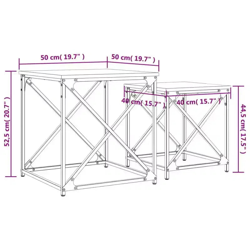 vidaXL Tables basses gigognes (lot de 2) - Bois d'ingénierie aspect chêne fumé avec cadre en métal pour salon, bureau - Meuble polyvalent