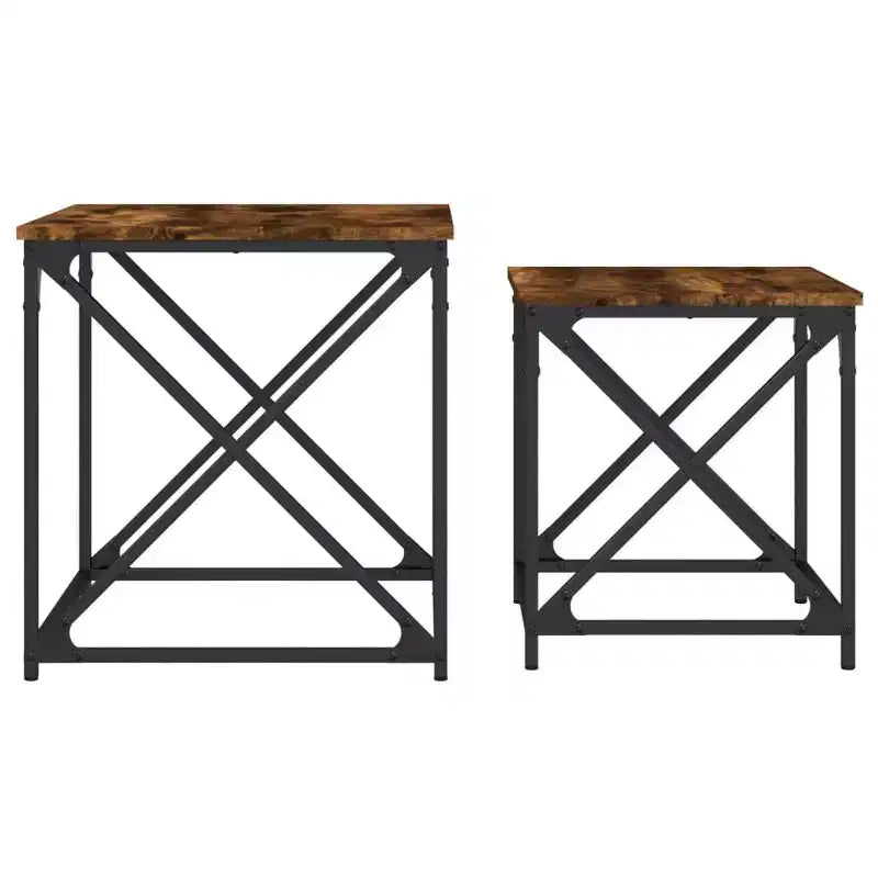 vidaXL Tables basses gigognes (lot de 2) - Bois d'ingénierie aspect chêne fumé avec cadre en métal pour salon, bureau - Meuble polyvalent