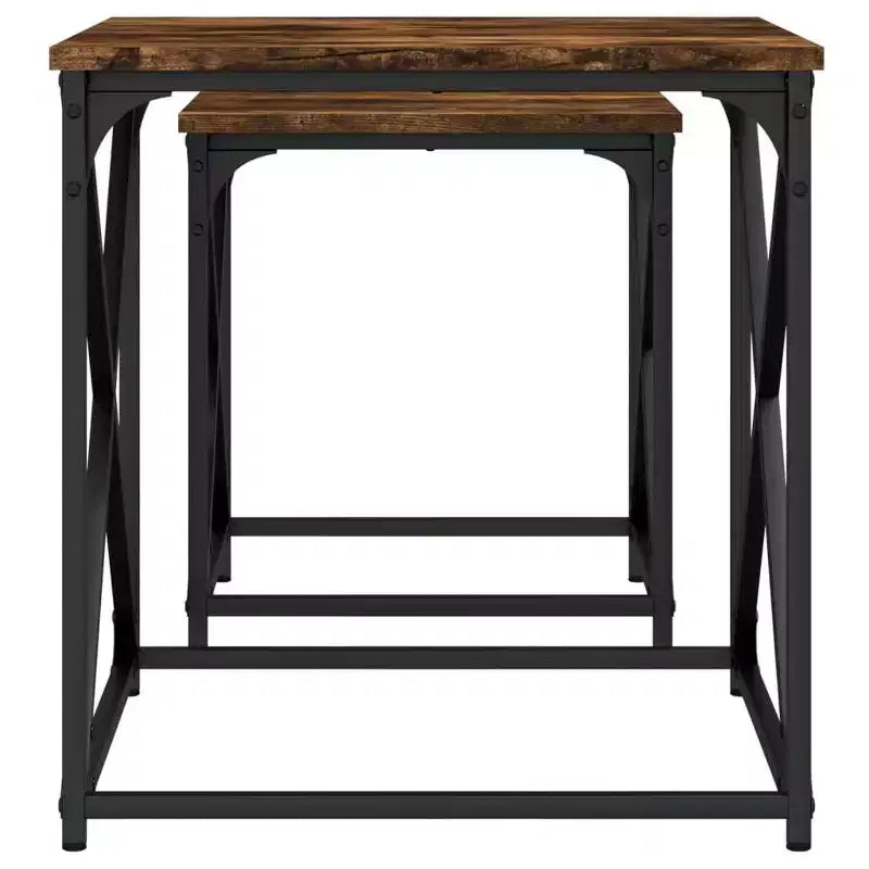 vidaXL Tables basses gigognes (lot de 2) - Bois d'ingénierie aspect chêne fumé avec cadre en métal pour salon, bureau - Meuble polyvalent