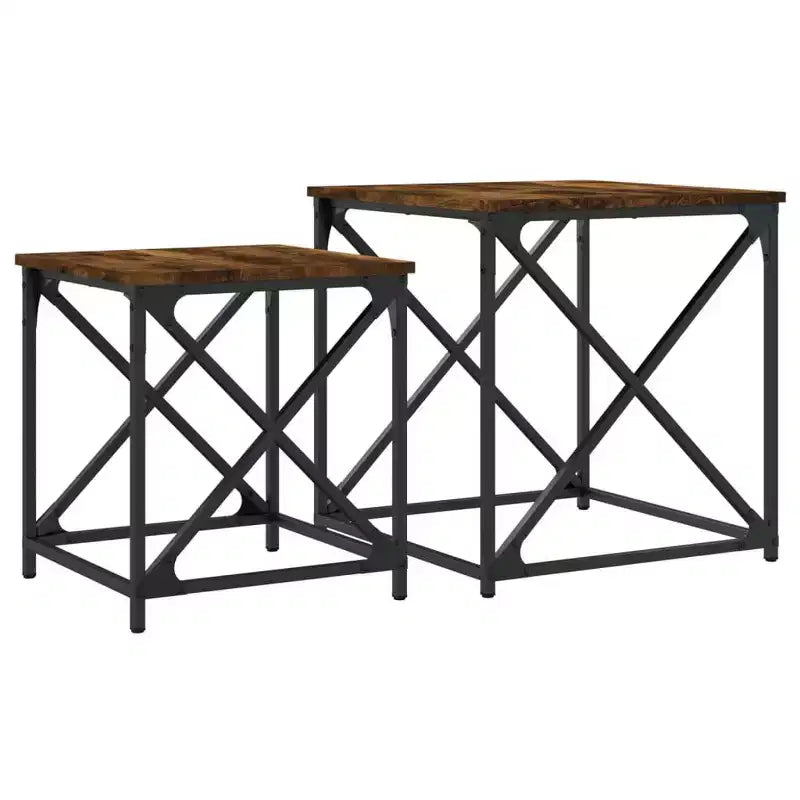 vidaXL Tables basses gigognes (lot de 2) - Bois d'ingénierie aspect chêne fumé avec cadre en métal pour salon, bureau - Meuble polyvalent