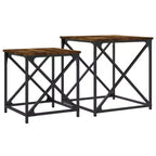 vidaXL Tables basses gigognes (lot de 2) - Bois d'ingénierie aspect chêne fumé avec cadre en métal pour salon, bureau - Meuble polyvalent