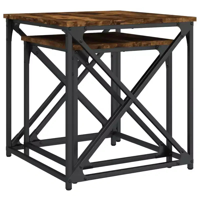 vidaXL Tables basses gigognes (lot de 2) - Bois d'ingénierie aspect chêne fumé avec cadre en métal pour salon, bureau - Meuble polyvalent