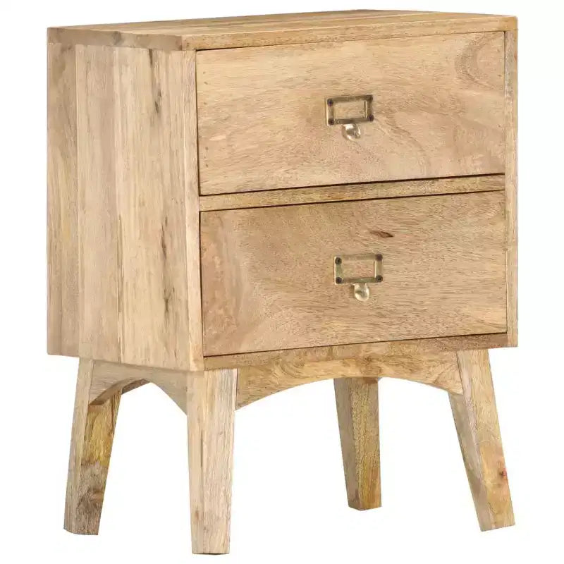 vidaXL Table de chevet en bois de manguier massif - Table de nuit en bois fabriquée à la main avec 2 tiroirs, robuste et durable, unique et décorative, montage facile requis