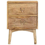 vidaXL Table de chevet en bois de manguier massif - Table de nuit en bois fabriquée à la main avec 2 tiroirs, robuste et durable, unique et décorative, montage facile requis