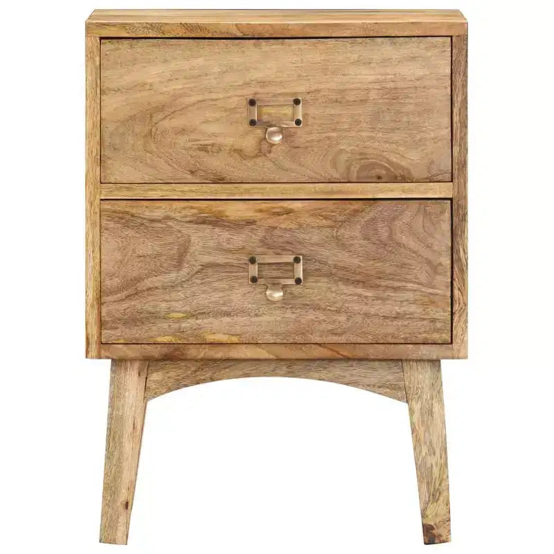vidaXL Table de chevet en bois de manguier massif - Table de nuit en bois fabriquée à la main avec 2 tiroirs, robuste et durable, unique et décorative, montage facile requis