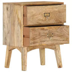 vidaXL Table de chevet en bois de manguier massif - Table de nuit en bois fabriquée à la main avec 2 tiroirs, robuste et durable, unique et décorative, montage facile requis