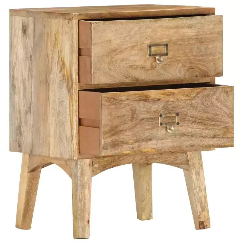 vidaXL Table de chevet en bois de manguier massif - Table de nuit en bois fabriquée à la main avec 2 tiroirs, robuste et durable, unique et décorative, montage facile requis