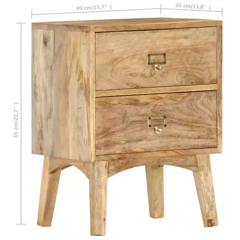 vidaXL Table de chevet en bois de manguier massif - Table de nuit en bois fabriquée à la main avec 2 tiroirs, robuste et durable, unique et décorative, montage facile requis