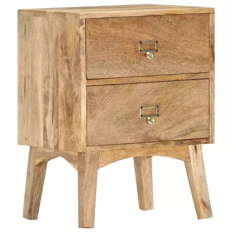 vidaXL Table de chevet en bois de manguier massif - Table de nuit en bois fabriquée à la main avec 2 tiroirs, robuste et durable, unique et décorative, montage facile requis