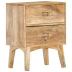 vidaXL Table de chevet en bois de manguier massif - Table de nuit en bois fabriquée à la main avec 2 tiroirs, robuste et durable, unique et décorative, montage facile requis