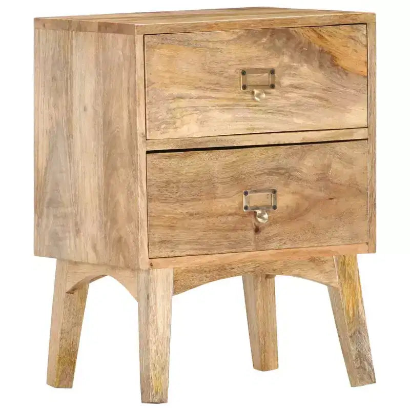 vidaXL Table de chevet en bois de manguier massif - Table de nuit en bois fabriquée à la main avec 2 tiroirs, robuste et durable, unique et décorative, montage facile requis