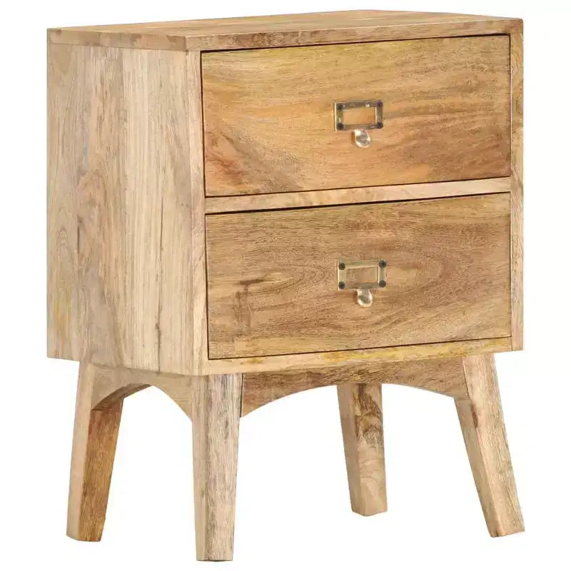 vidaXL Table de chevet en bois de manguier massif - Table de nuit en bois fabriquée à la main avec 2 tiroirs, robuste et durable, unique et décorative, montage facile requis