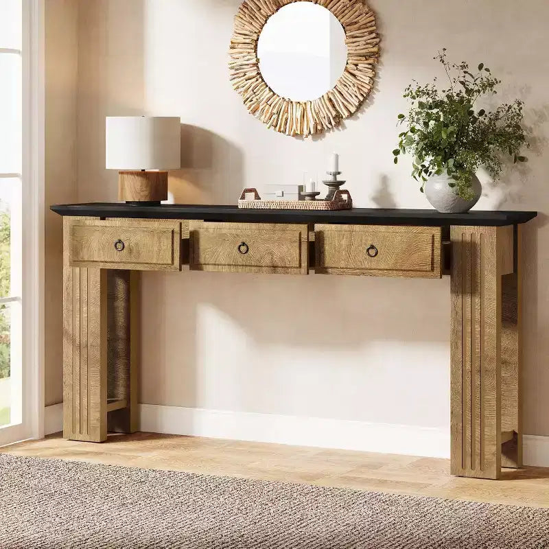 Lantine 63 Table Console avec 3 Tiroirs, Table de Canapé de Ferme Derrière le Canapé, Meuble d'Entrée Rustique pour Couloir, Salon