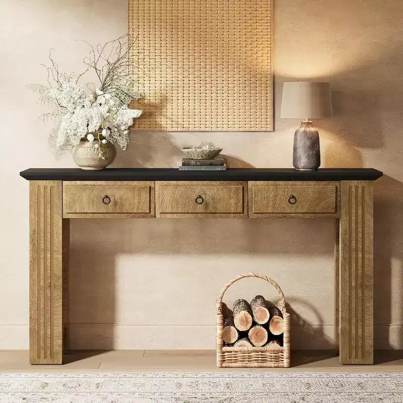 Lantine 63 Table Console avec 3 Tiroirs, Table de Canapé de Ferme Derrière le Canapé, Meuble d'Entrée Rustique pour Couloir, Salon