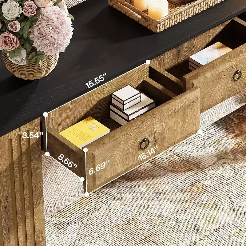 Lantine 63 Table Console avec 3 Tiroirs, Table de Canapé de Ferme Derrière le Canapé, Meuble d'Entrée Rustique pour Couloir, Salon
