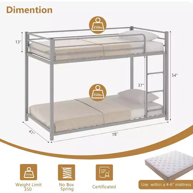 JOYMOR Lit superposé double sur double, cadre de lit double en métal avec barrière de sécurité pour garçons et filles