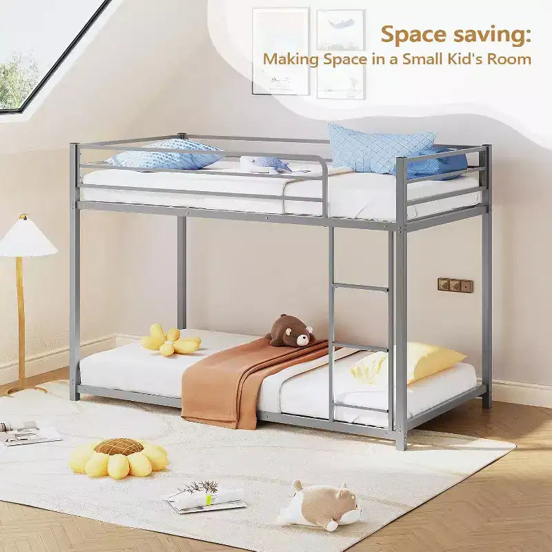 JOYMOR Lit superposé double sur double, cadre de lit double en métal avec barrière de sécurité pour garçons et filles