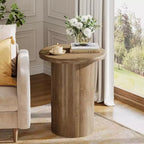 Lantine Round Side Table with Fluted Base, 20-Inch Nightstand, for Living Room Bedroom Small Space ,Rustic Brown