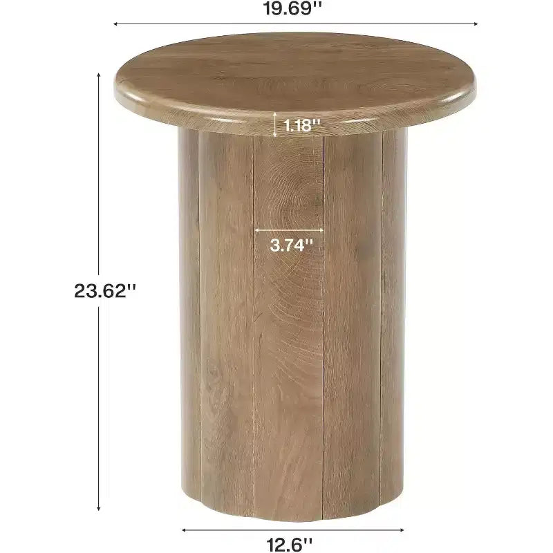 Table d'appoint ronde Lantine avec base cannelée, table de chevet de 50,8 cm, pour salon, chambre à coucher, petits espaces, marron rustique