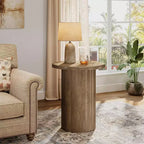 Table d'appoint ronde Lantine avec base cannelée, table de chevet de 50,8 cm, pour salon, chambre à coucher, petits espaces, marron rustique