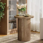 Table d'appoint ronde Lantine avec base cannelée, table de chevet de 50,8 cm, pour salon, chambre à coucher, petits espaces, marron rustique