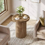 Table d'appoint ronde Lantine avec base cannelée, table de chevet de 50,8 cm, pour salon, chambre à coucher, petits espaces, marron rustique