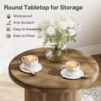 Table d'appoint ronde Lantine avec base cannelée, table de chevet de 50,8 cm, pour salon, chambre à coucher, petits espaces, marron rustique