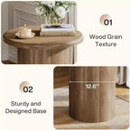 Table d'appoint ronde Lantine avec base cannelée, table de chevet de 50,8 cm, pour salon, chambre à coucher, petits espaces, marron rustique