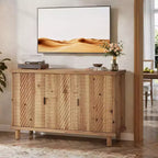 Buffet en bois massif Lantine avec rangement, buffet de ferme avec 3 portes et 2 étagères réglables, pour cuisine et entrée, naturel