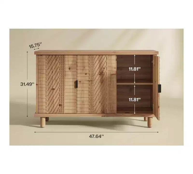 Buffet en bois massif Lantine avec rangement, buffet de ferme avec 3 portes et 2 étagères réglables, pour cuisine et entrée, naturel