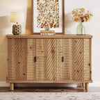 Buffet en bois massif Lantine avec rangement, buffet de ferme avec 3 portes et 2 étagères réglables, pour cuisine et entrée, naturel