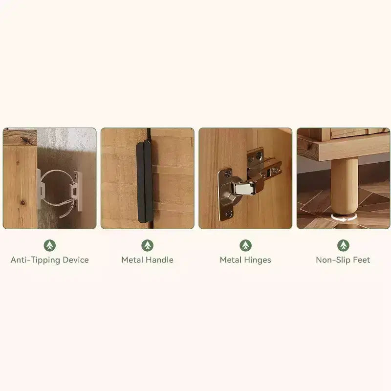 Buffet en bois massif Lantine avec rangement, buffet de ferme avec 3 portes et 2 étagères réglables, pour cuisine et entrée, naturel