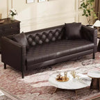 81 canapés modernes pour salon, canapé en cuir avec boutons faits main, canapé 3 places avec assise profonde, canapé Chesterfield marron pour appartement