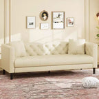 81 Modern Sofa Couches for Living Room, Leather Couch with Handmade Button, 3 Seater Sofa with Deep Seats, Brown Chesterfield Sofa for Apartment