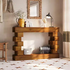 GDFStudio Ada Rustic Geometric Block Stacked Wood Console Table