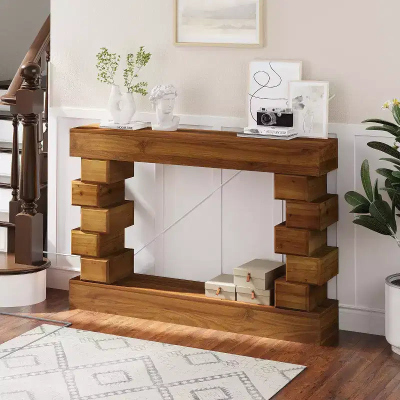 Console de table GDFStudio Ada Rustic Geometric Block Stacked Wood