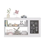 MAYEERTY Étagère à livres et meuble de rangement pour jouets 3 en 1 avec tableau noir, organiseur pour salle de jeux, chambre, salle de classe, blanc