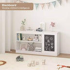 MAYEERTY Étagère à livres et meuble de rangement pour jouets 3 en 1 avec tableau noir, organiseur pour salle de jeux, chambre, salle de classe, blanc