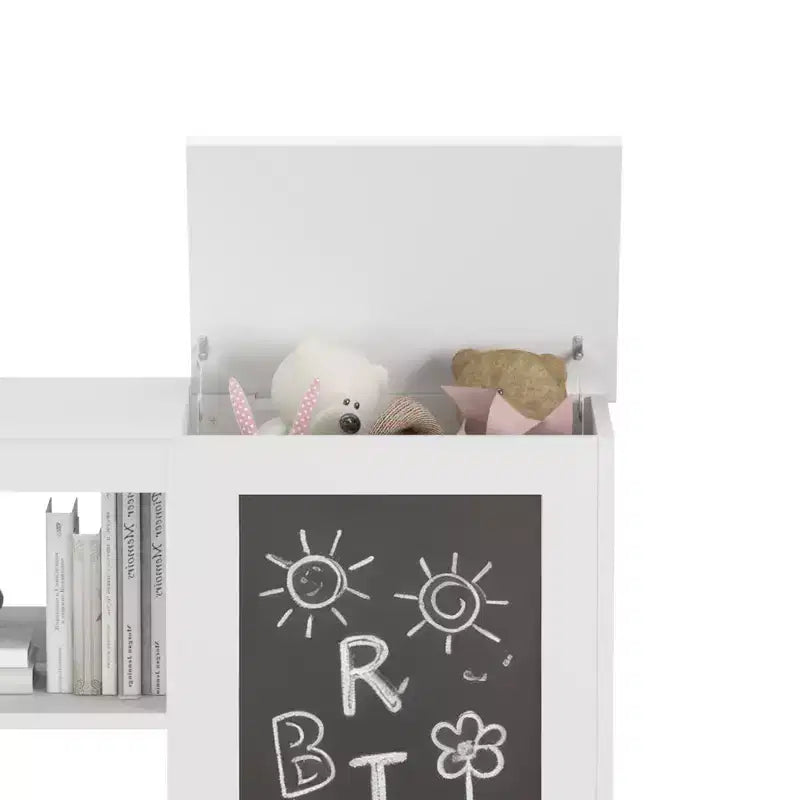 MAYEERTY Étagère à livres et meuble de rangement pour jouets 3 en 1 avec tableau noir, organiseur pour salle de jeux, chambre, salle de classe, blanc